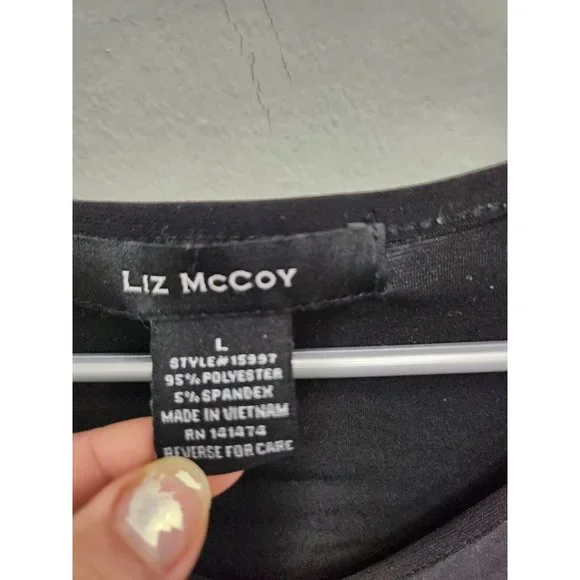 Liz McCoy Womens Top Size Large Black Sequined Cutout Sleeve Liquid Knit V-Neck - Picture 3 of 7